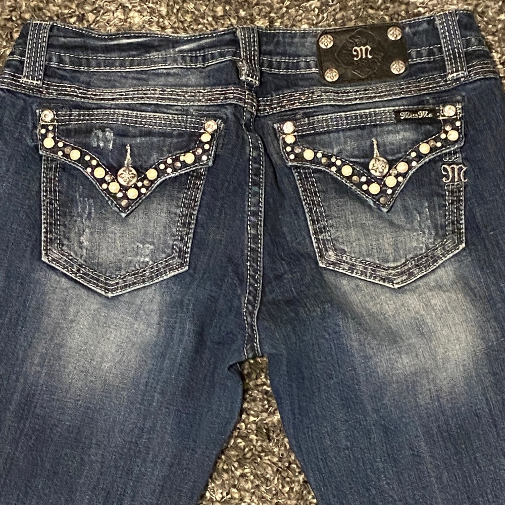 Miss Me Dark Blue Boot Cut Jeans with Embellished Back Pockets